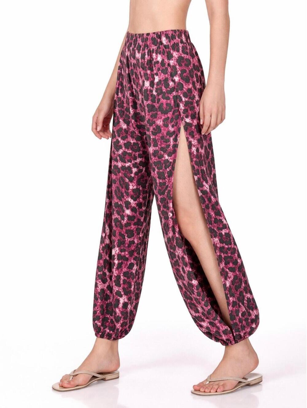 Zenana Leopard Print Harem Pants Pink Slit Side Jogger Boho Stretch NWOT - A2